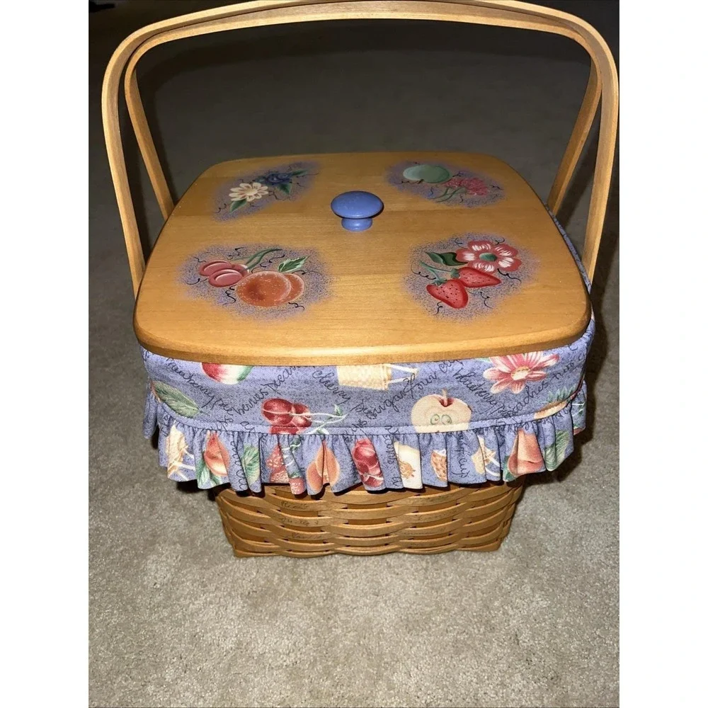 Vtg 1998 Longaberger Grandma Bonnie 2-Pie Basket COMBO 10Family Signatures Riser